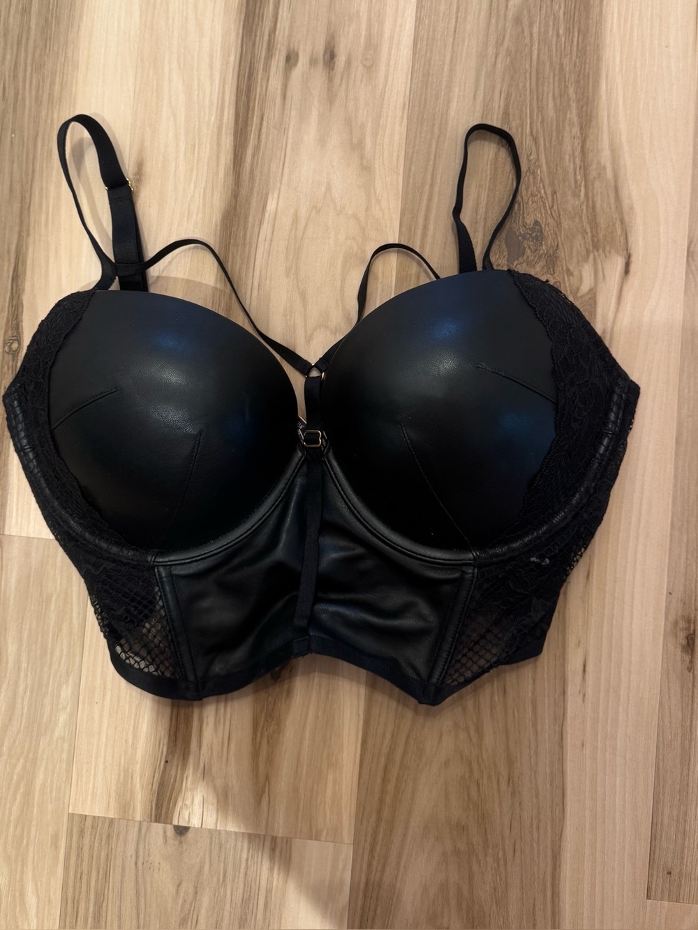 Women’s Victoria's Secret Black Faux Leather & Lace Bustier Bra 36DD
